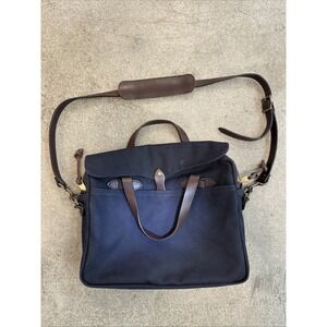 Filson Brass Navy Rugged Twill Briefcase Computer Bag Style 256 Made USA Cotton
